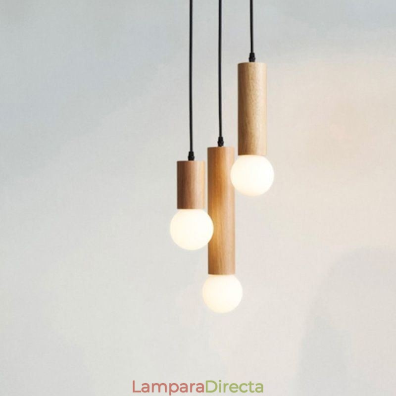 Lámpara colgante de madera japonesa de 3 luces