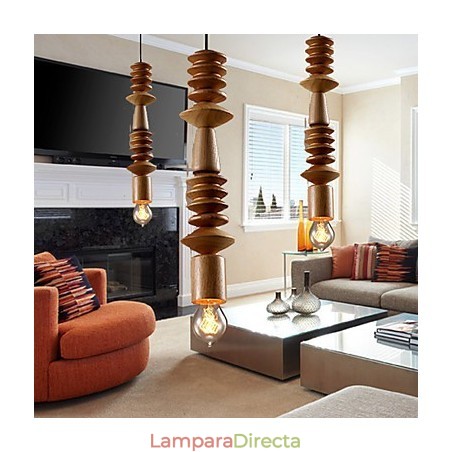 Lámpara de araña estilo mini, tradicional, clásica, de madera y bambú. Lámpara de araña estilo mini, tradicional, clásica, de madera y bambú.