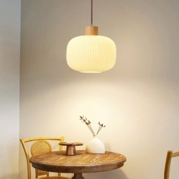 Lámpara colgante de madera japonesa con farol de cristal