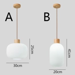 Lámpara colgante de madera japonesa con farol de cristal