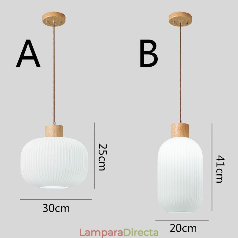 Lámpara colgante de madera japonesa con farol de cristal