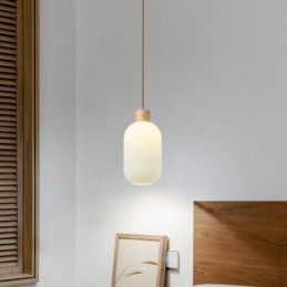 Lámpara colgante de madera japonesa con farol de cristal