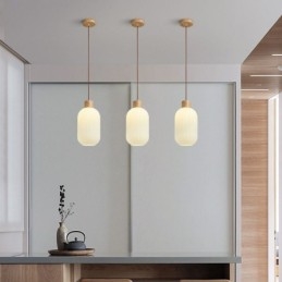Lámpara colgante de madera japonesa con farol de cristal