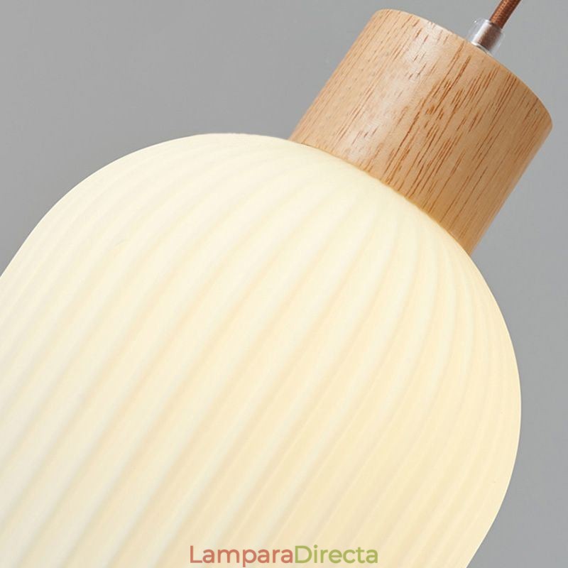 Lámpara colgante de madera japonesa con farol de cristal