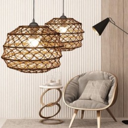 Lámpara colgante pastoral moderna de ratán con pantalla plegable