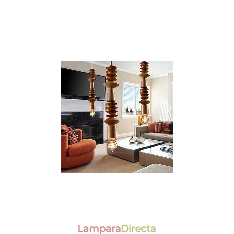 Lámpara de araña estilo mini, tradicional, clásica, de madera y bambú.