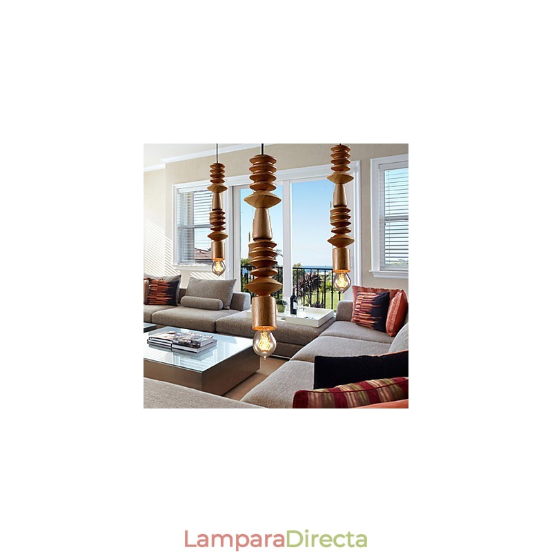 Lámpara de araña estilo mini, tradicional, clásica, de madera y bambú.