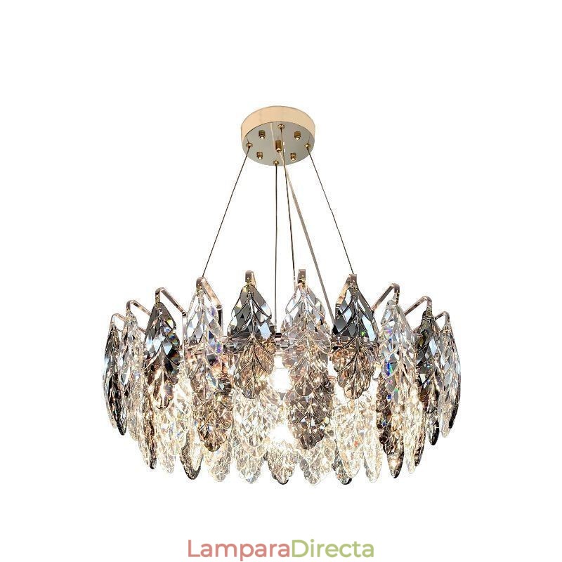 Lámpara colgante de hierro europea con diseño creativo de hojas de cristal