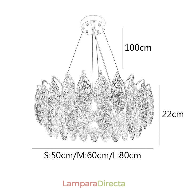 Lámpara colgante de hierro europea con diseño creativo de hojas de cristal