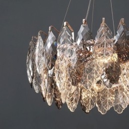 Lámpara colgante de hierro europea con diseño creativo de hojas de cristal