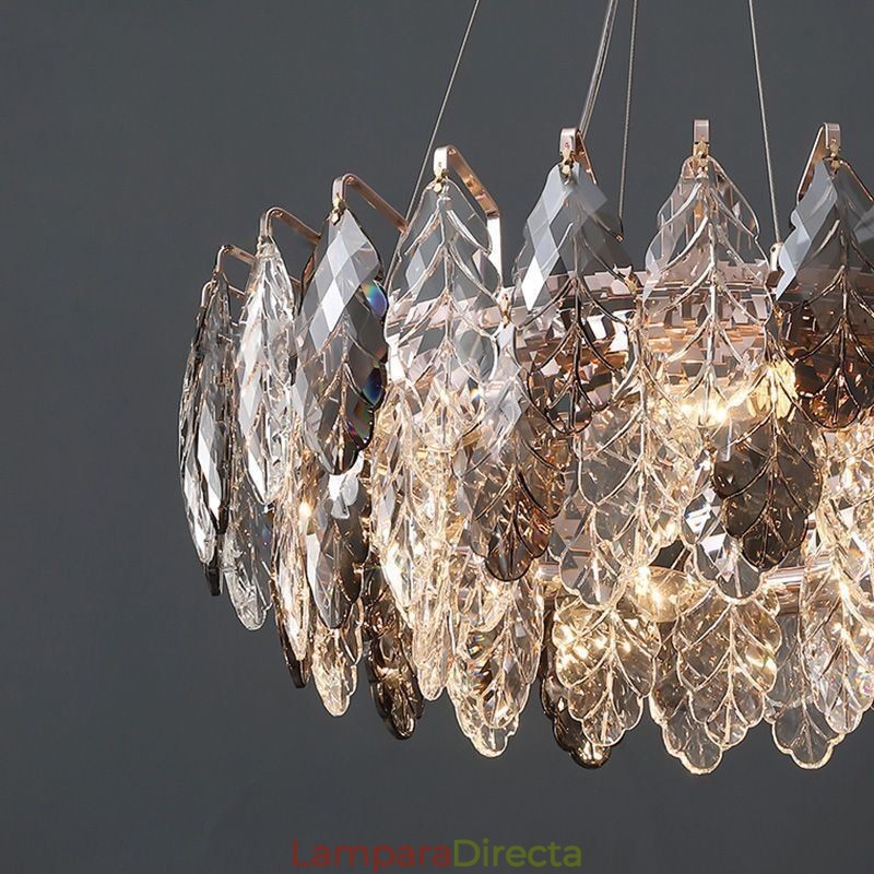 Lámpara colgante de hierro europea con diseño creativo de hojas de cristal