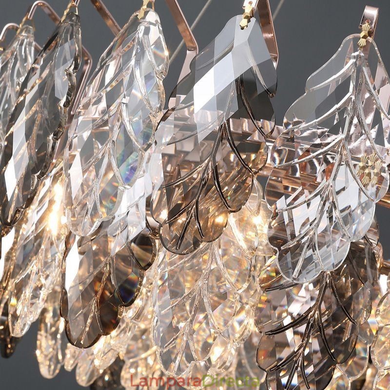 Lámpara colgante de hierro europea con diseño creativo de hojas de cristal
