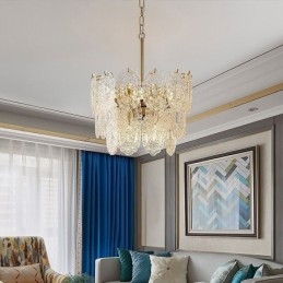 Lámpara colgante de cristal moderna con decoración de bronce y oro