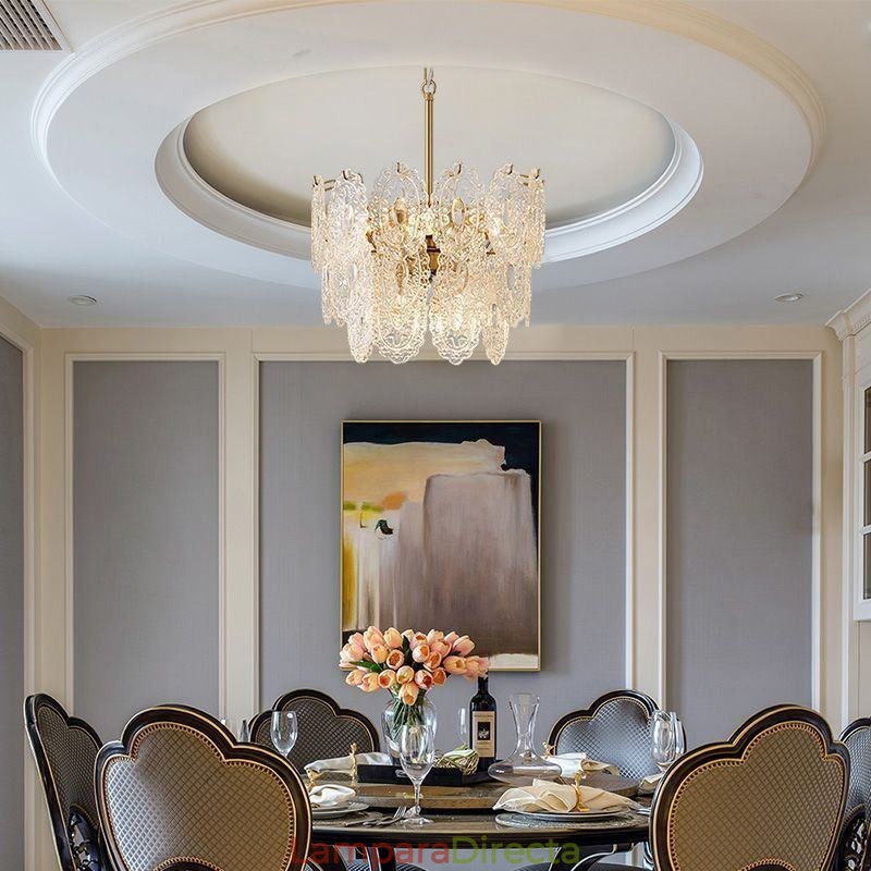 Lámpara colgante de cristal moderna con decoración de bronce y oro