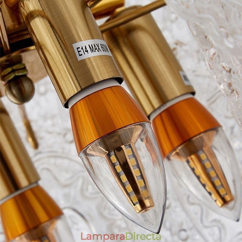 Lámpara colgante de cristal moderna con decoración de bronce y oro