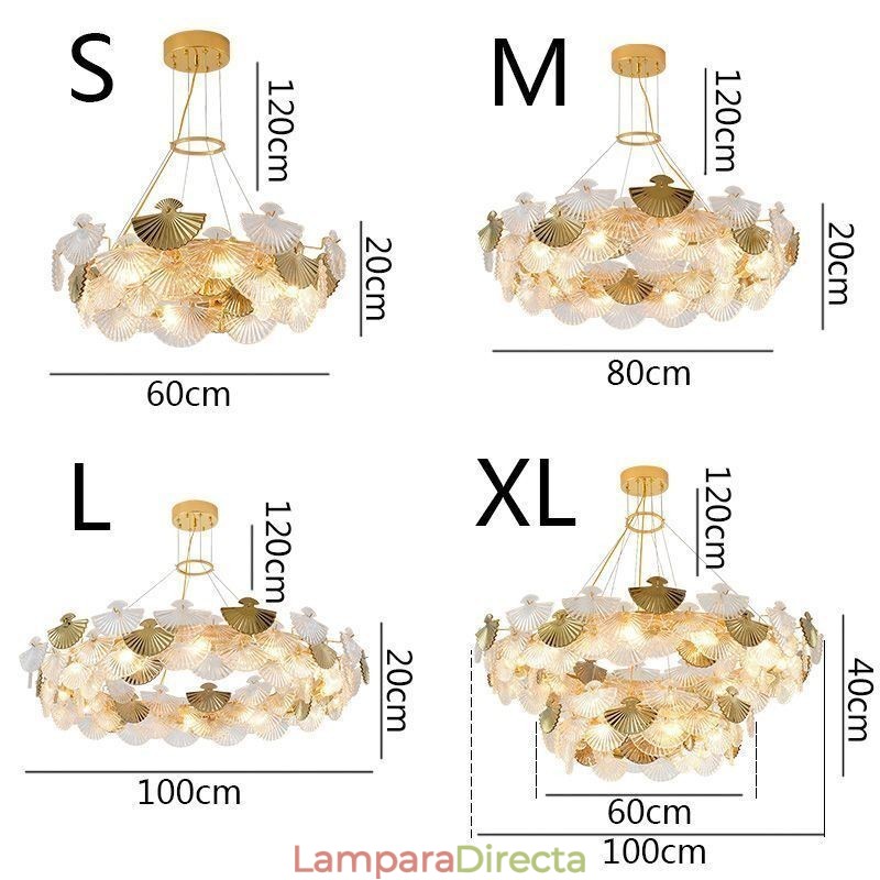 Lámpara colgante de cristal estilo europeo con forma de abanico