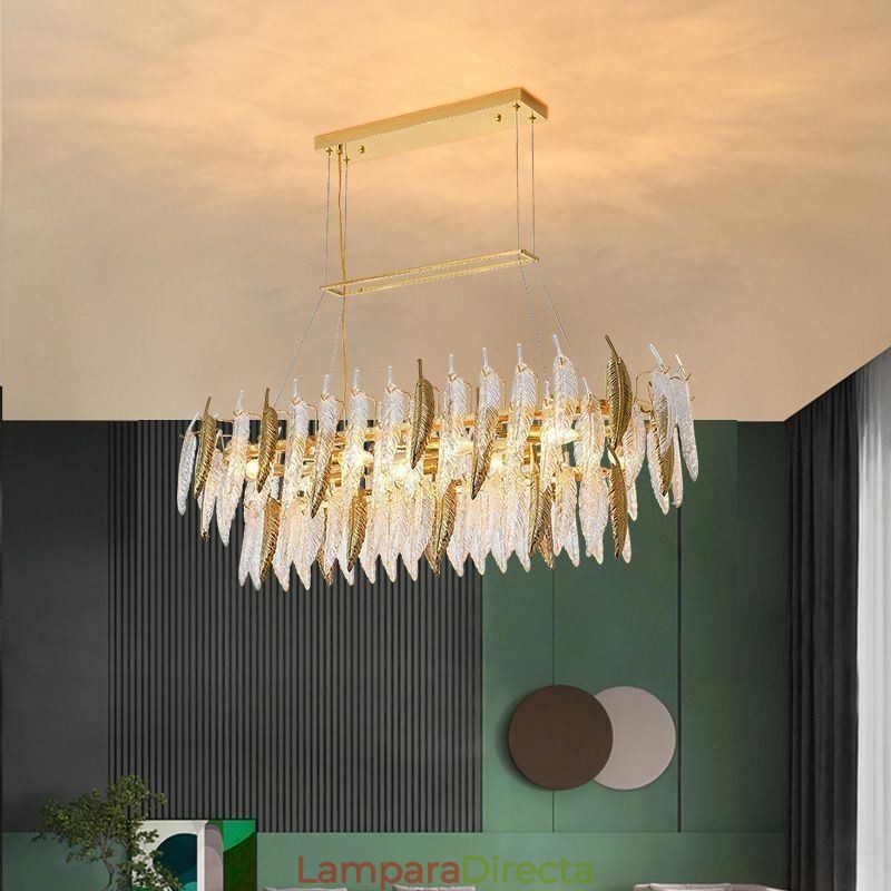 Lámpara colgante ovalada de plumas de cristal artístico