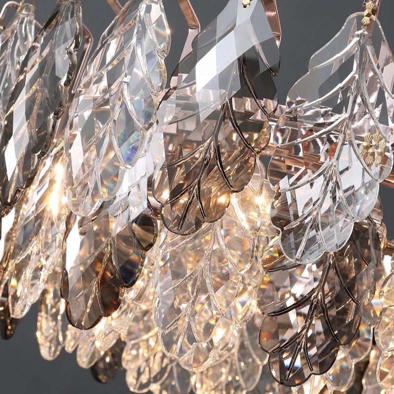 Lámpara colgante de hierro europea, lámpara de araña creativa de cristal con forma de hoja