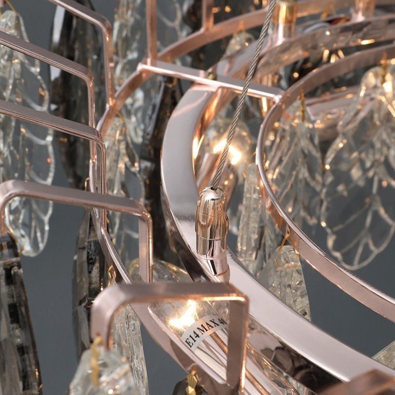 Lámpara colgante de hierro europea, lámpara de araña creativa de cristal con forma de hoja