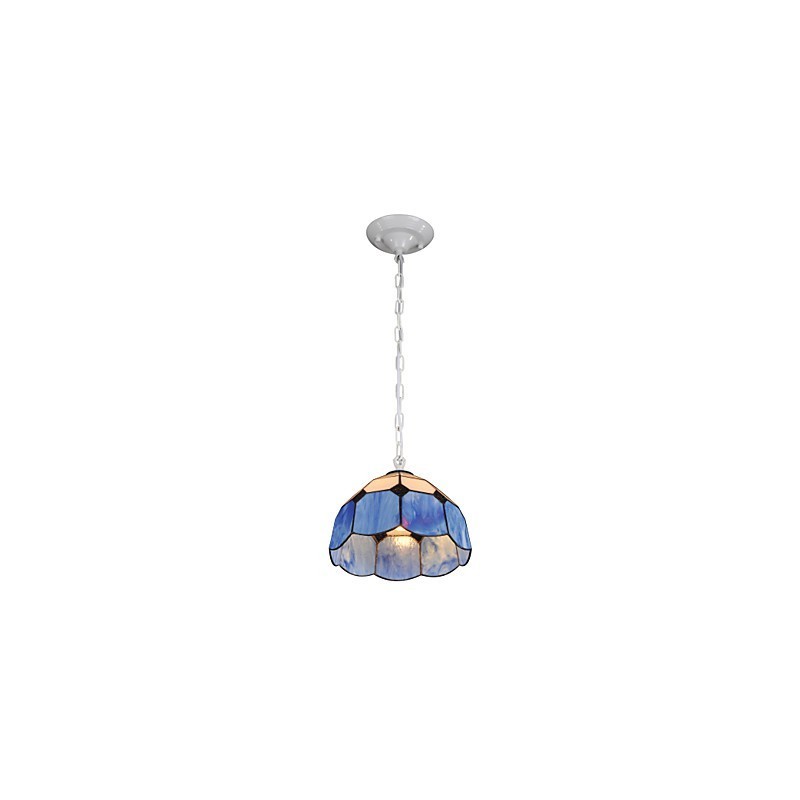 Lámpara de araña estilo mini Country Garage blanca + luces de cristal azul