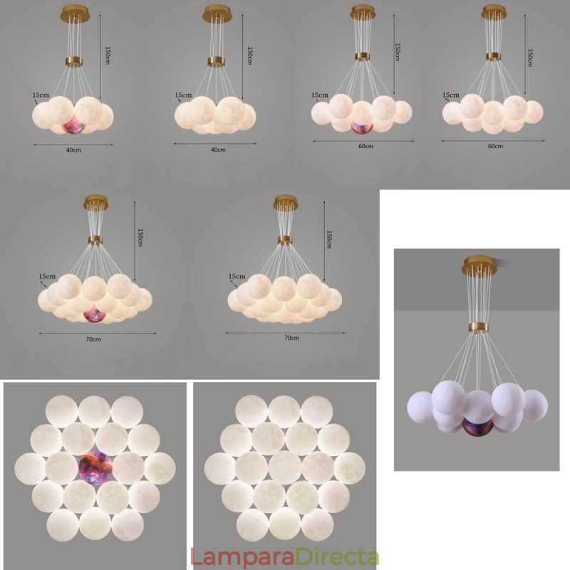 Lámpara colgante moderna con forma de burbuja de luna y bolas impresas en 3D