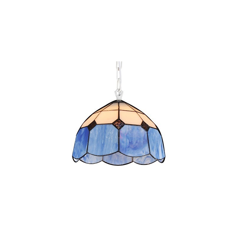 Lámpara de araña estilo mini Country Garage blanca + luces de cristal azul