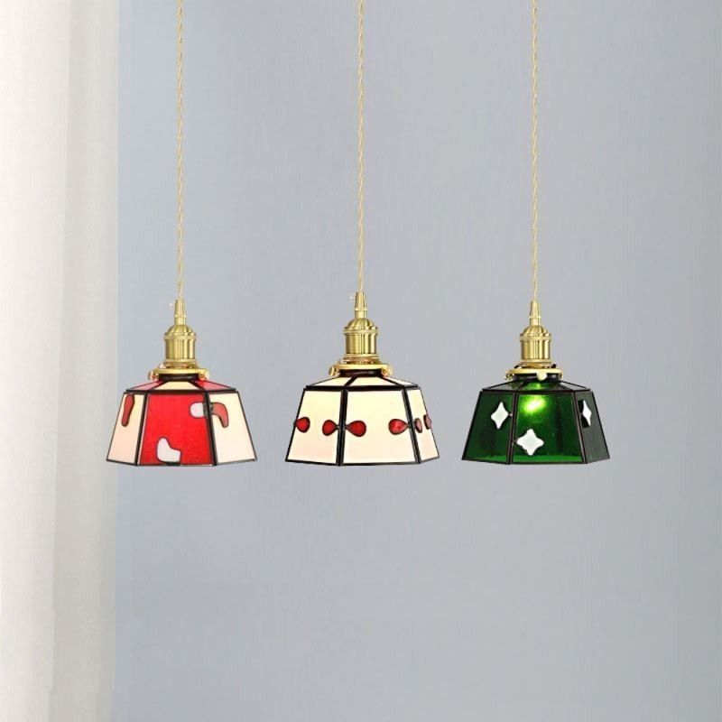 Lámpara colgante de cristal de colores, estilo japonés, retro, decorativa, para mesita de noche.