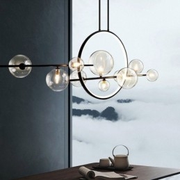 Lámpara colgante moderna de metal con burbujas de cristal transparente