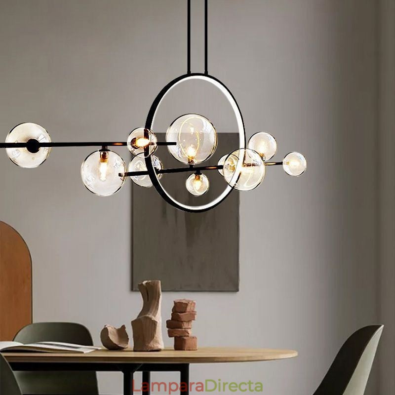 Lámpara colgante moderna de metal con burbujas de cristal transparente