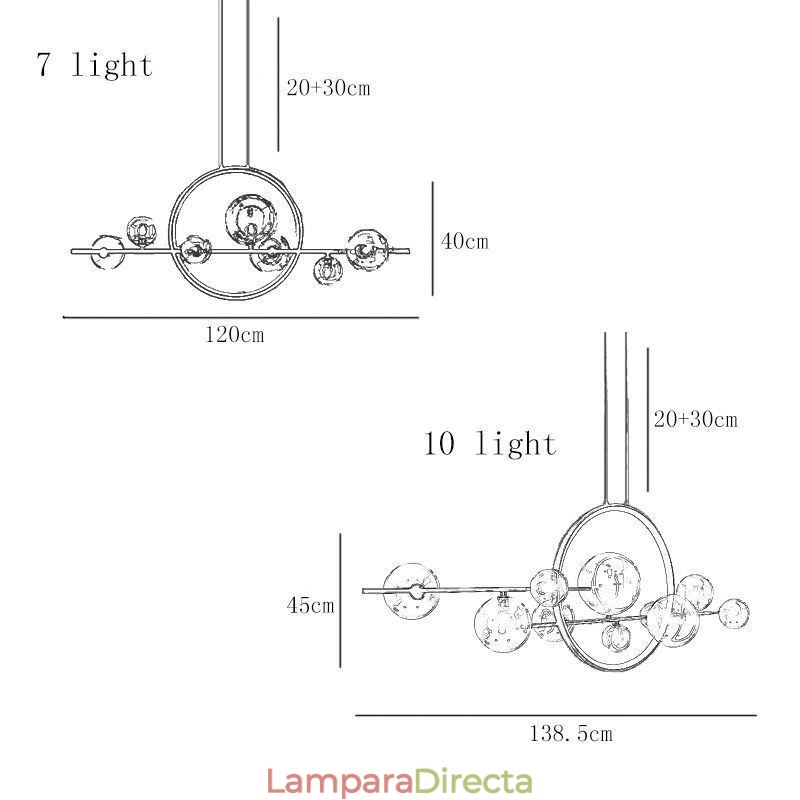 Lámpara colgante moderna de metal con burbujas de cristal transparente