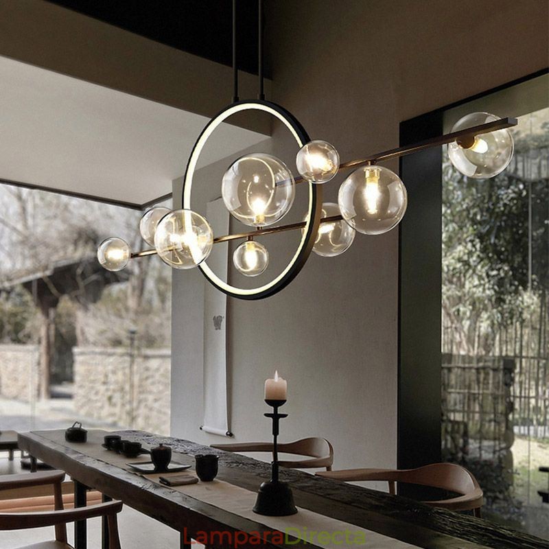Lámpara colgante moderna de metal con burbujas de cristal transparente