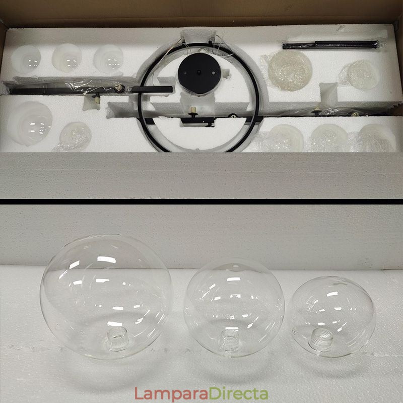 Lámpara colgante moderna de metal con burbujas de cristal transparente