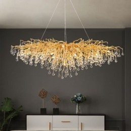 Lámpara colgante de techo moderna de cristal de lujo dorada para comedor