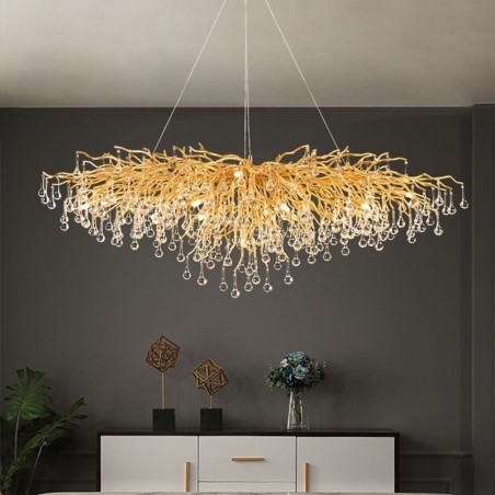 Lámpara colgante de techo moderna de cristal de lujo dorada para comedor Lámpara colgante de techo moderna de cristal de lujo dorada para comedor