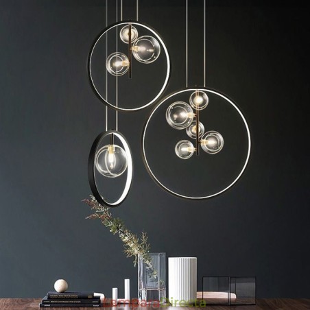 Lámpara colgante nórdica con burbujas de cristal y círculos, lámpara de salón moderna Lámpara colgante nórdica con burbujas de cristal y círculos, lámpara de salón moderna