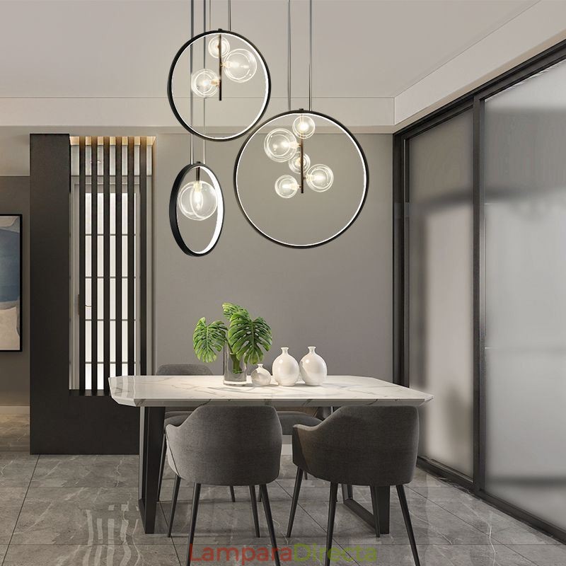 Lámpara colgante nórdica con burbujas de cristal y círculos, lámpara de salón moderna