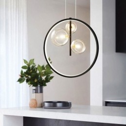 Lámpara colgante nórdica con burbujas de cristal y círculos, lámpara de salón moderna