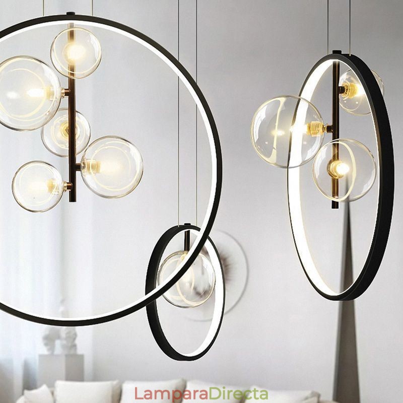 Lámpara colgante nórdica con burbujas de cristal y círculos, lámpara de salón moderna
