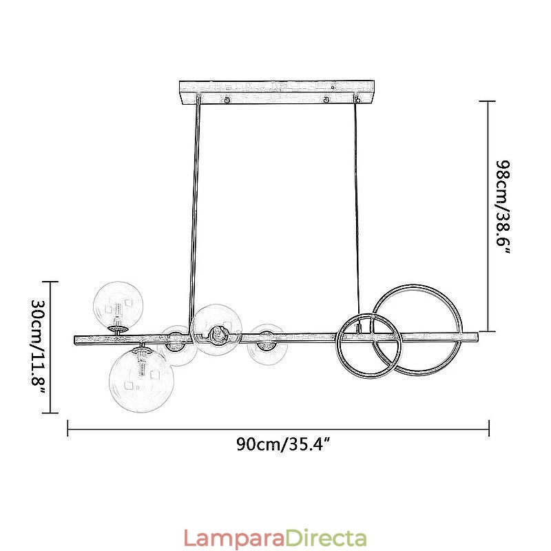 Lámpara colgante moderna de burbujas de vidrio con soporte largo negro