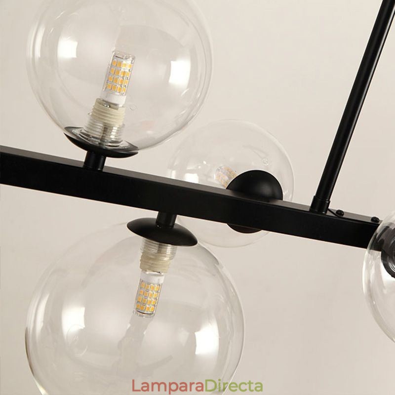 Lámpara colgante moderna de burbujas de vidrio con soporte largo negro