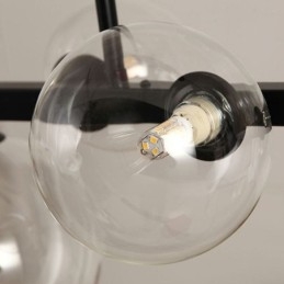 Lámpara colgante moderna de burbujas de vidrio con soporte largo negro