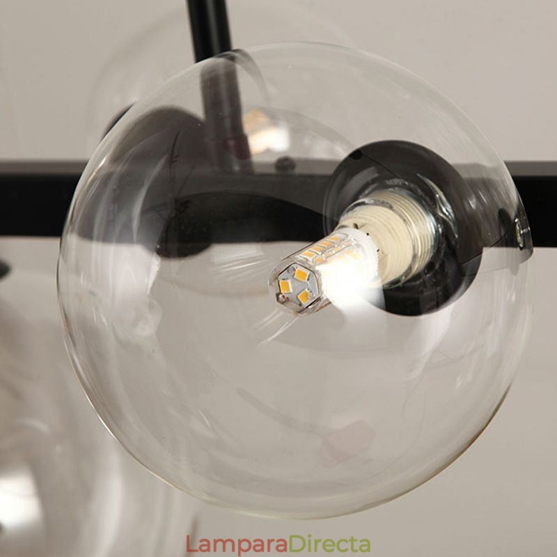 Lámpara colgante moderna de burbujas de vidrio con soporte largo negro