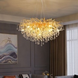 Lámpara colgante nórdica de cristal con forma de flor y pantalla redonda, de lujo, dorada