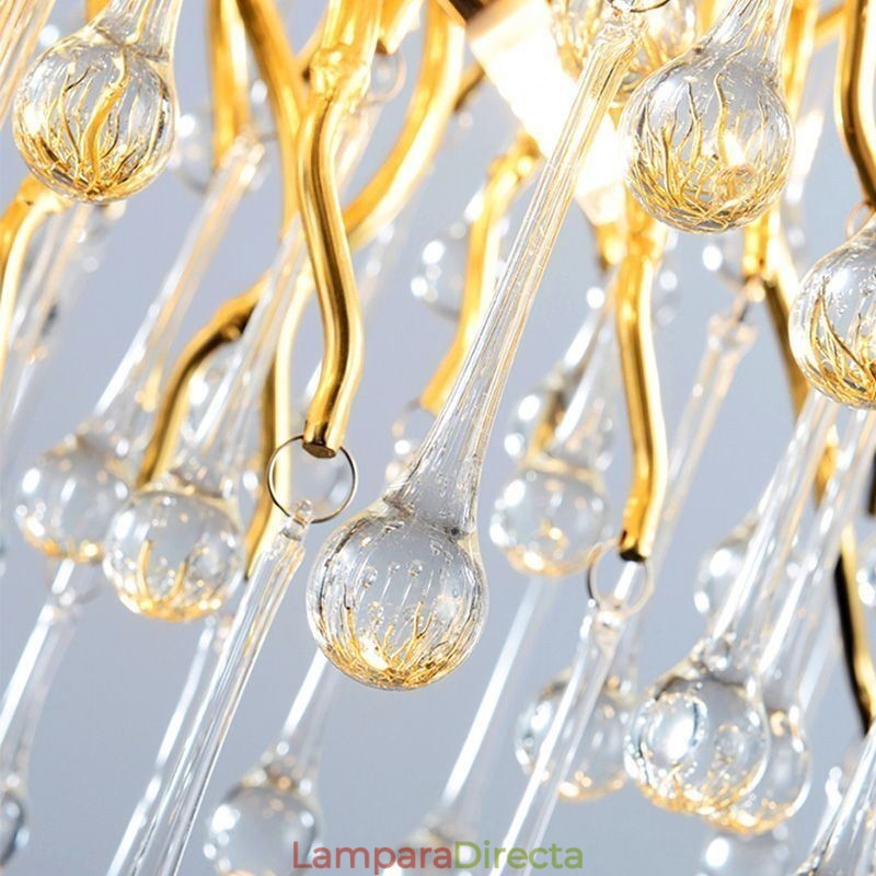 Lámpara colgante nórdica de cristal con forma de flor y pantalla redonda, de lujo, dorada