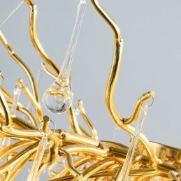 Lámpara colgante nórdica de cristal con forma de flor y pantalla redonda, de lujo, dorada