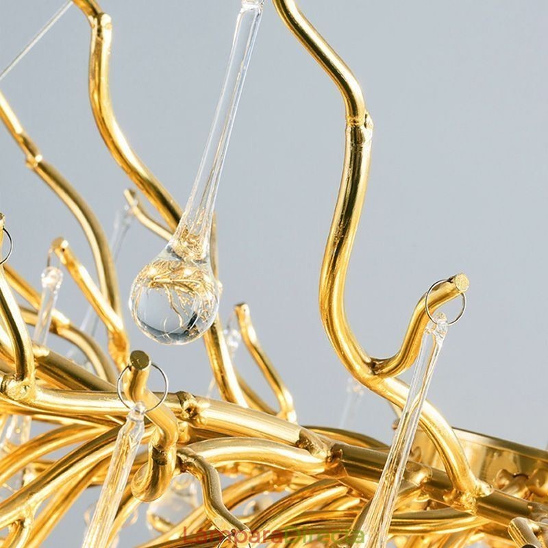 Lámpara colgante nórdica de cristal con forma de flor y pantalla redonda, de lujo, dorada