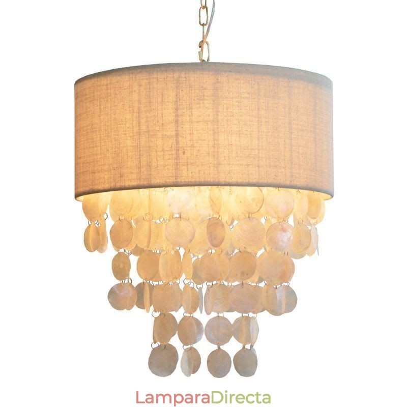 Lámpara colgante contemporánea con forma de concha de medusa y pantalla cilíndrica.