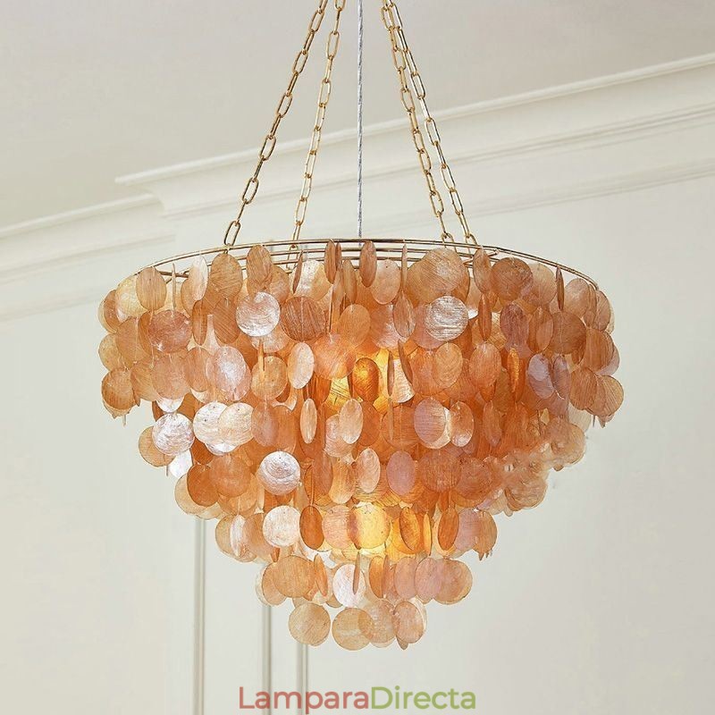 Lámpara colgante redonda de concha natural en capas, color marrón y negro