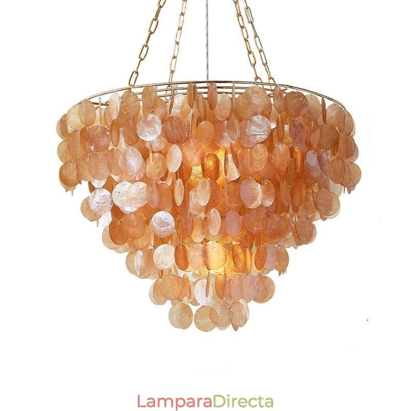 Lámpara colgante redonda de concha natural en capas, color marrón y negro