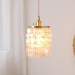 Lámpara de araña clásica moderna con pantalla de concha blanca, lámpara colgante de techo